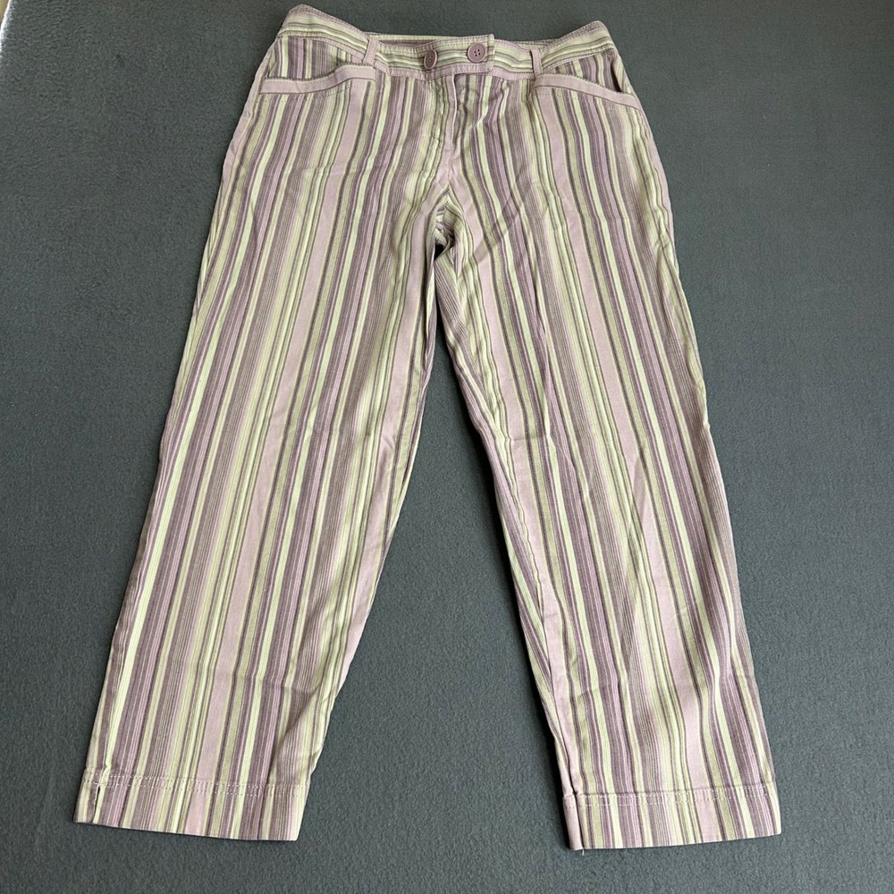 Ann Taylor Loft Pants Womens 8 Purple Green Marisa Striped Straight Leg Trousers